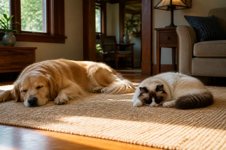 A Golden Retriever and Ragdoll sleeping in a Denver Craftsman home